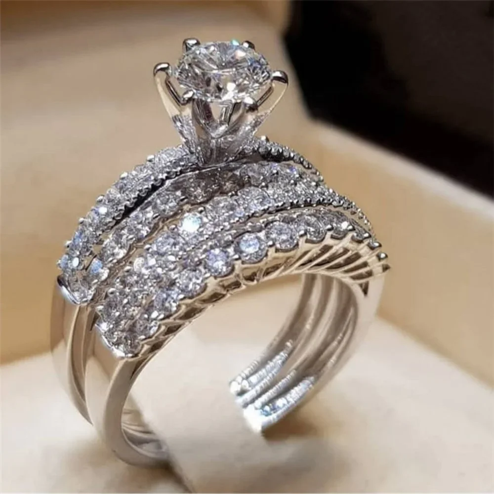 2PC/SET Round Pave Engagement Ring - Picture 1 of 1